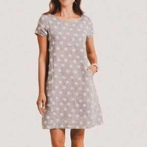 Habitat Linen Grey + White Polka Dot Shift Dress – Cottagecore Minimalist (Sz S)